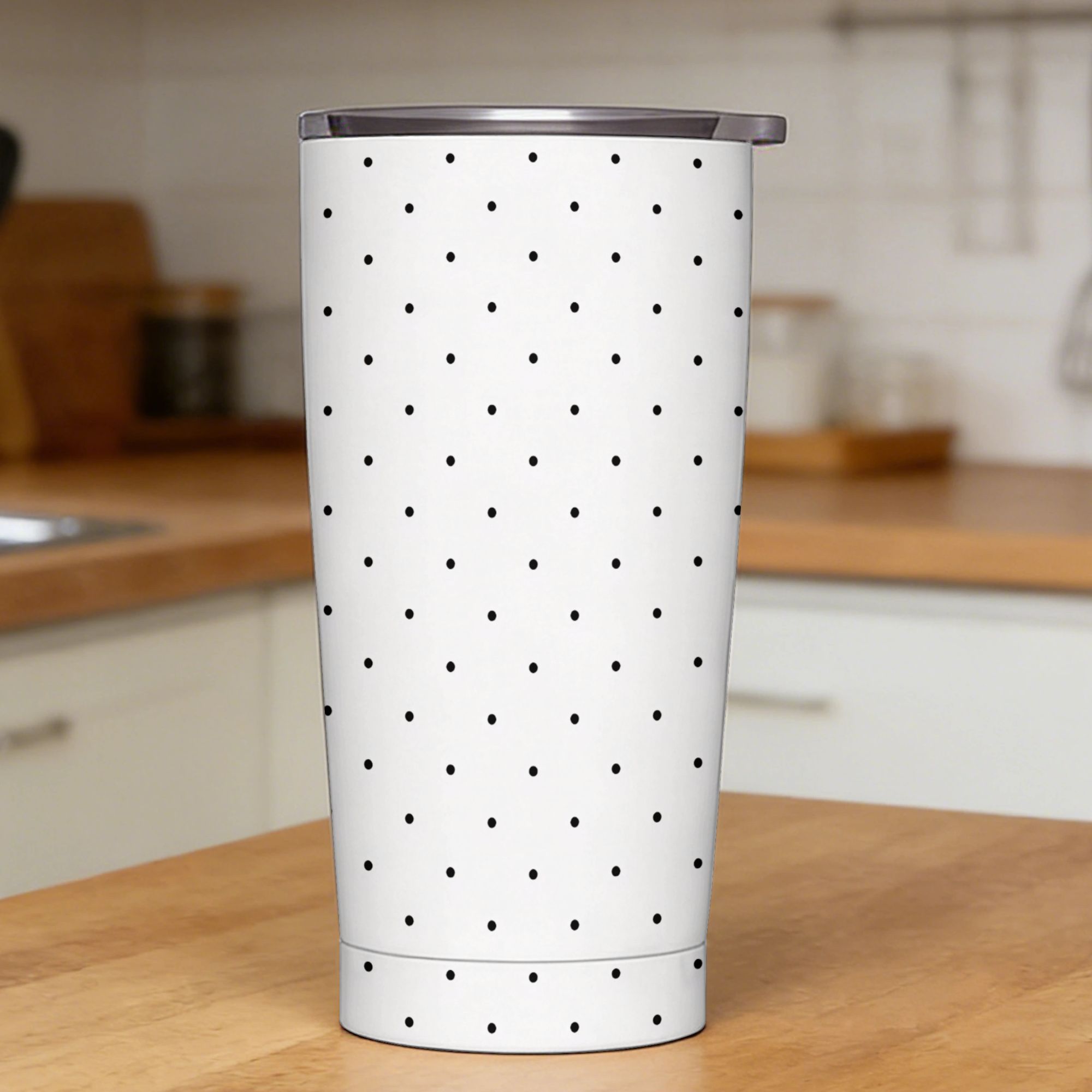 Tumbler 20Oz White - Tumbler Stainless Steel Motif Polkadot Hitam