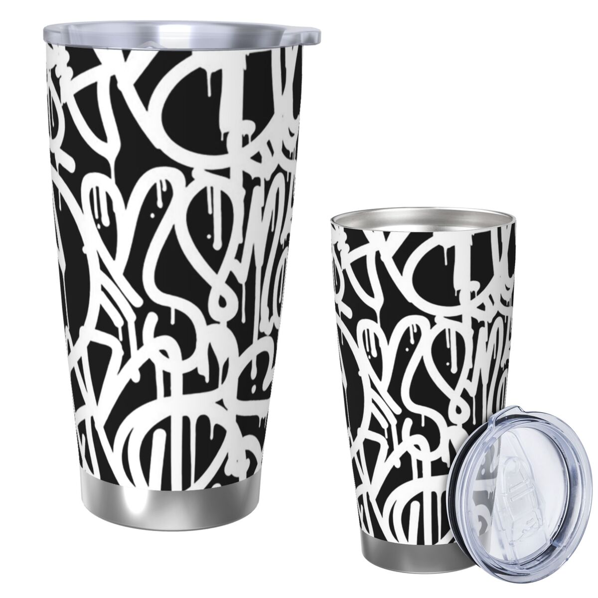 Tumbler 20Oz White - Tumbler Baja Tahan Karat Grafiti Hitam