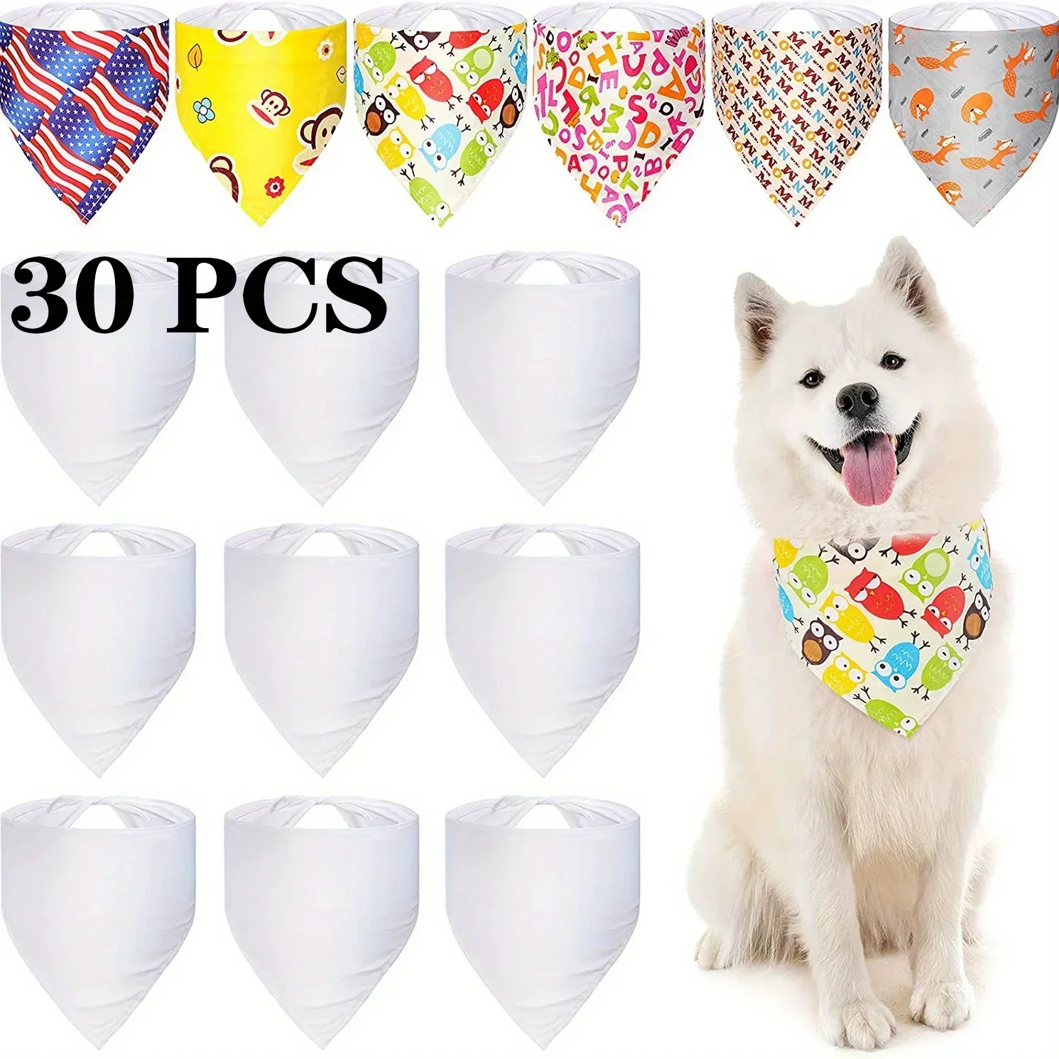 30pcs Bandana Anjing Polos Put - Bandana Blank White ulasan dan harga